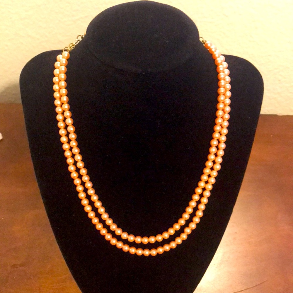 Japan Vintage Dual Strand Pink Choker Faux Pearls with Extender Gold Tone